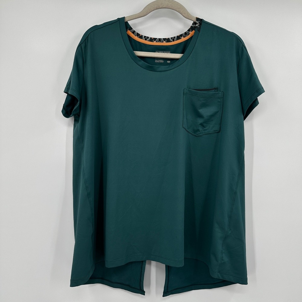 Outdoor Research Womens Teal Green Split Back Active Pocket Tee‎ Shirt Medium